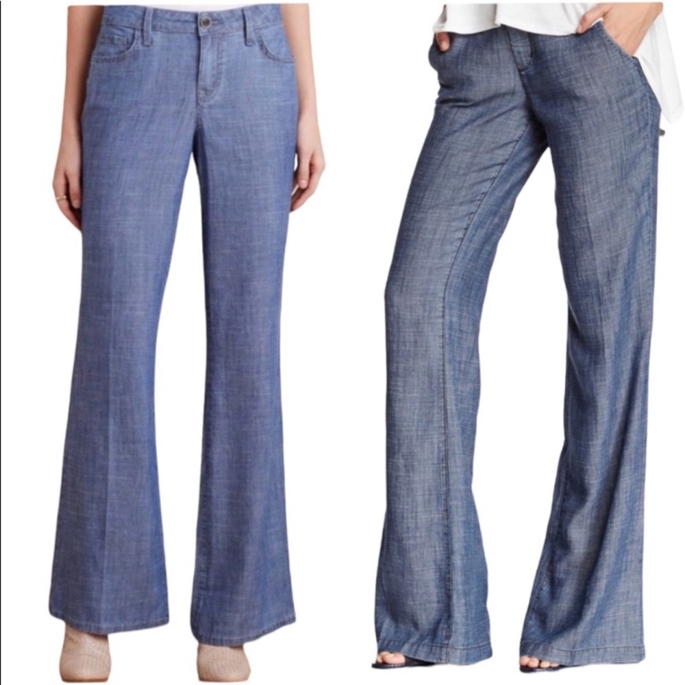 Anthropologie Level 99 chambray lightweight wide leg pants 27
